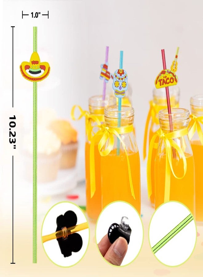 Meaxur 24pcs Cinco De Mayo Fiesta Theme Beverage Cocktail Straws for Mexico Fiesta Taco Party Supplies Party Favor with 2 Pieces Straw Cleaning Brushes, 6 Colors Straws - Image 4